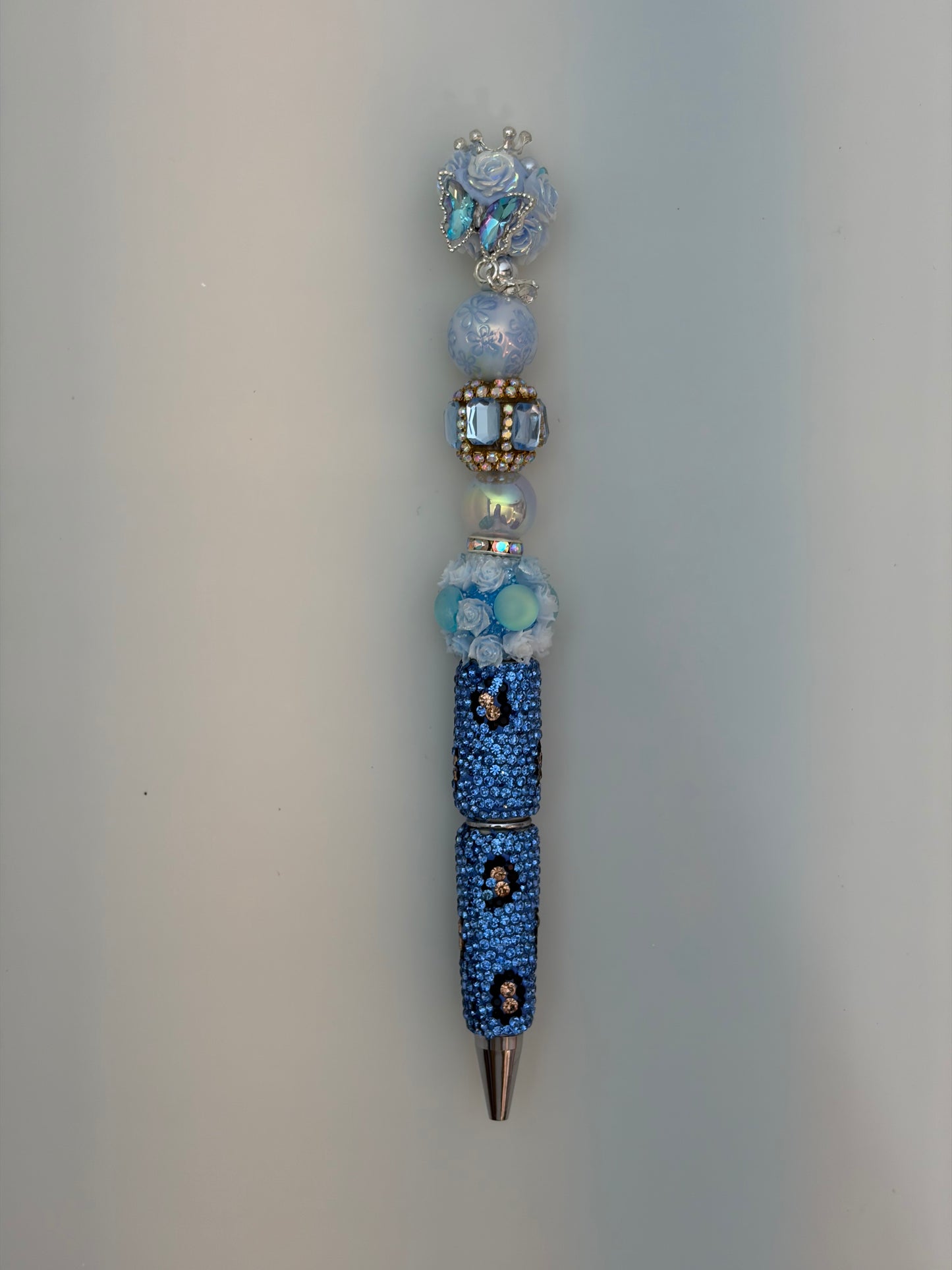 Baby Blue Butterfly Rose Crystal Rhinestion Pen