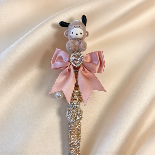 Dusty Rose Pochacco Satin Bow Rhinestone Pen