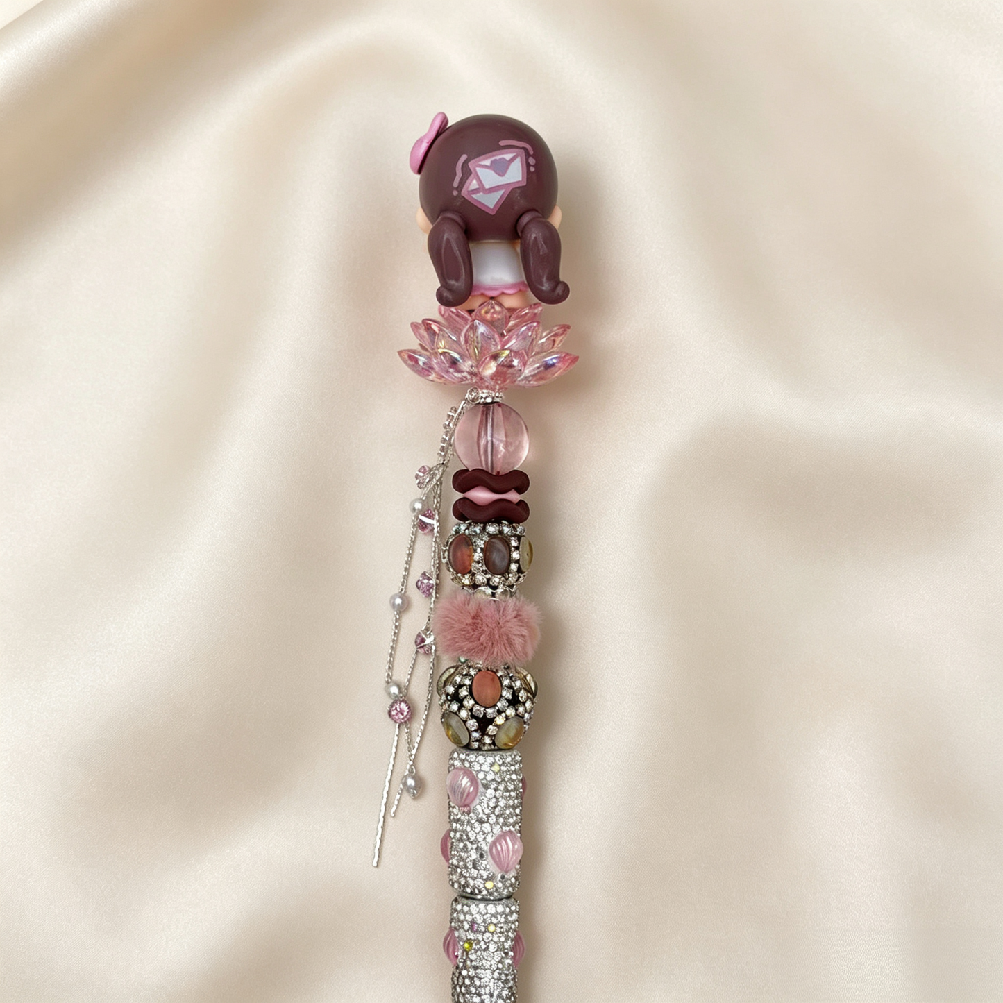 Pink Mocha Aesthetic Hug‑Girl Rhinestone Handmade Pen