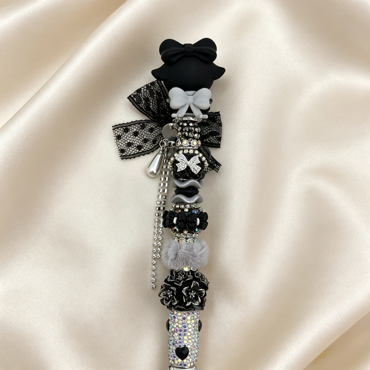 Dark Noir Lace Maiden Beaded Rhinestone Handmade Pen