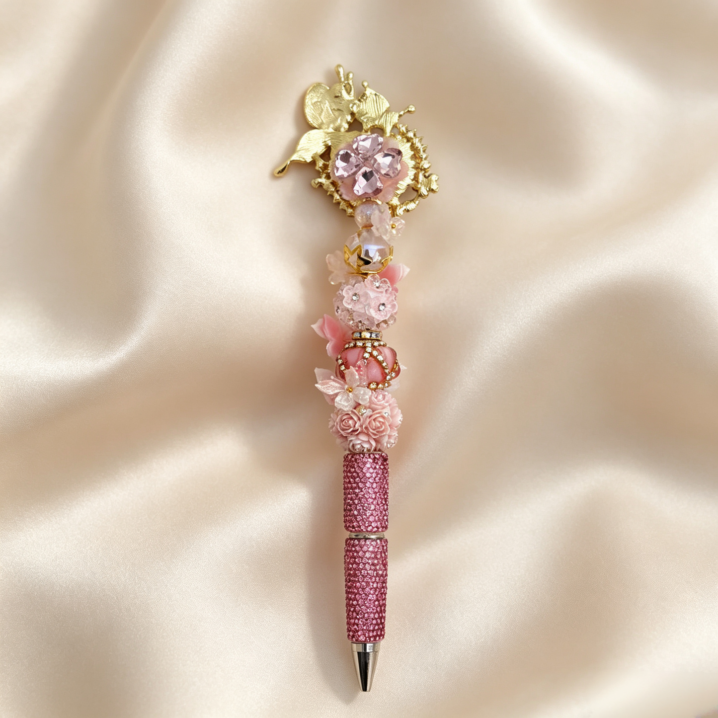 Butterfly Talisman Beaded Rhinestone Handmade Pen