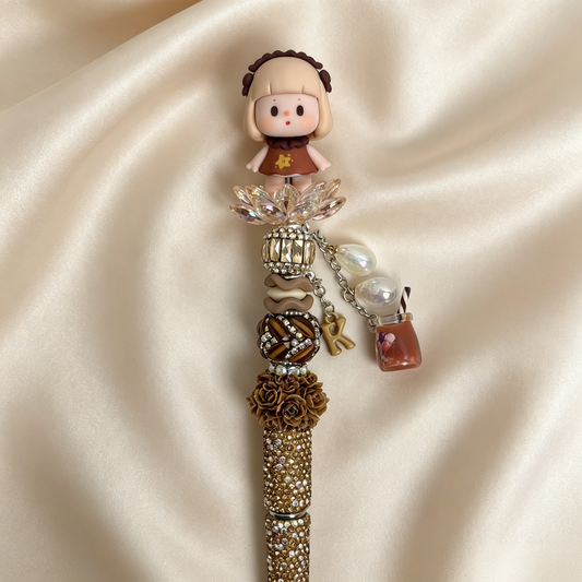Retro Caramel Buer Beaded Rhinestone Pen
