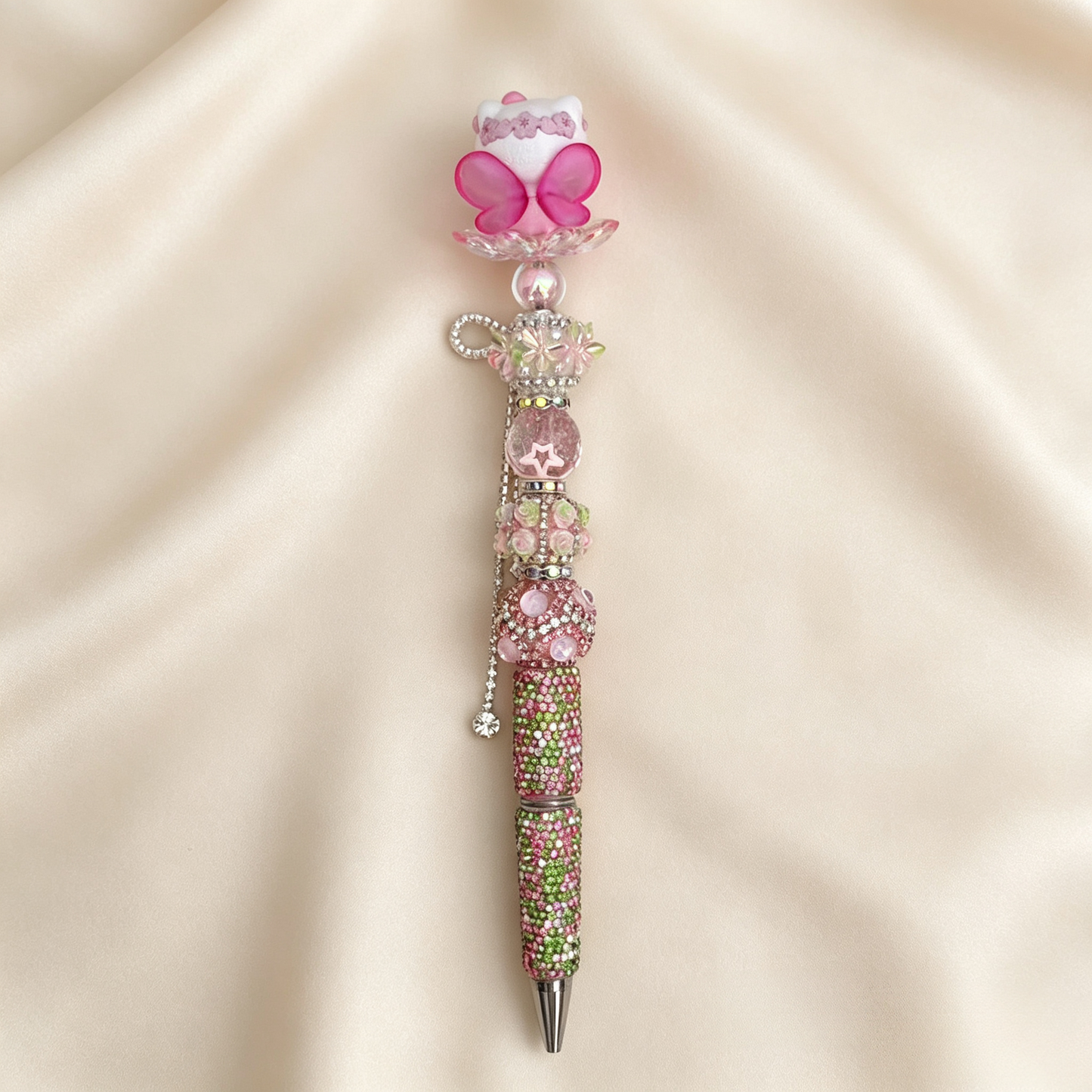 Floral Whisper Kitty Rhinestone Handmade Pen