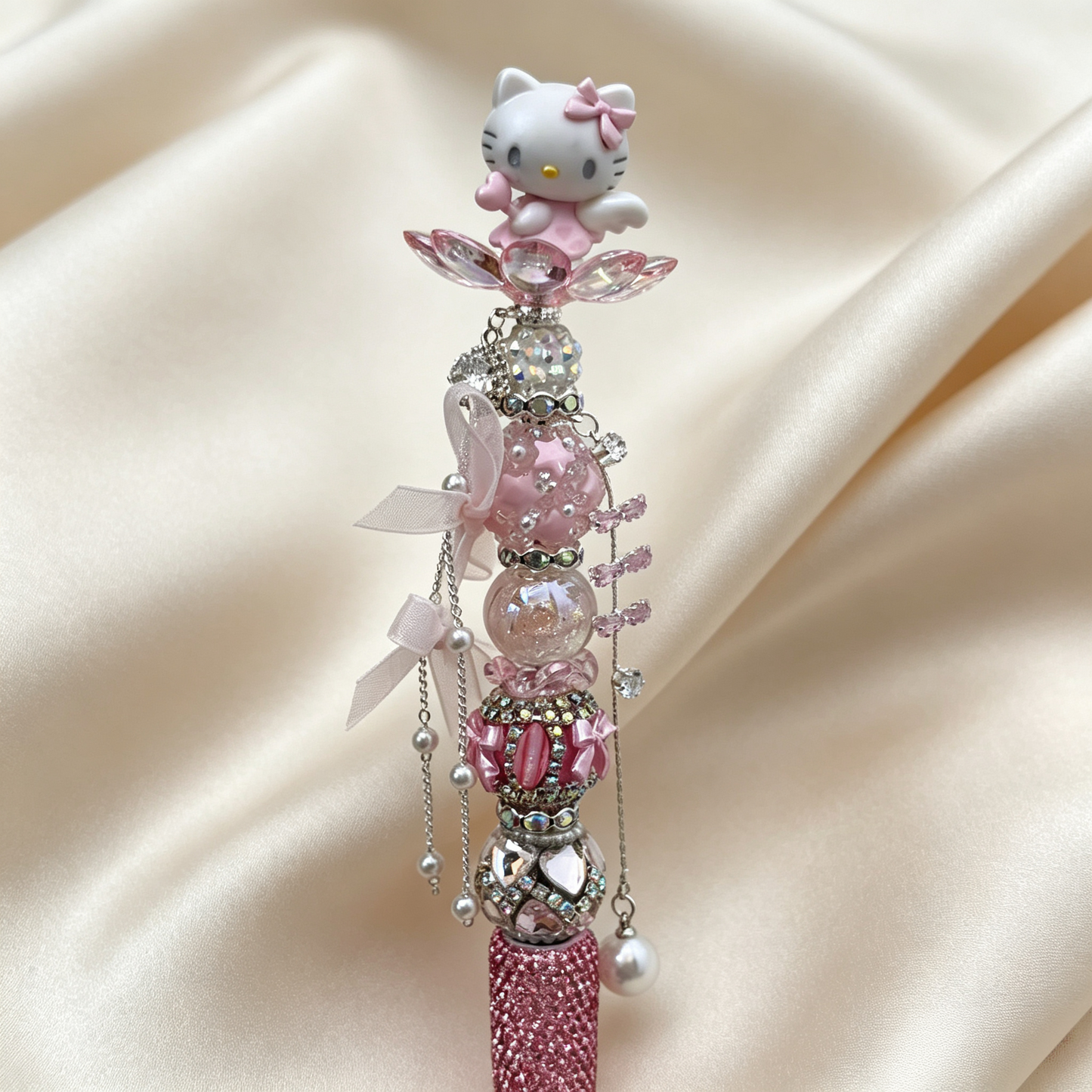 Delicate Angel Kitty Beaded Rhinestone Handmade Pen