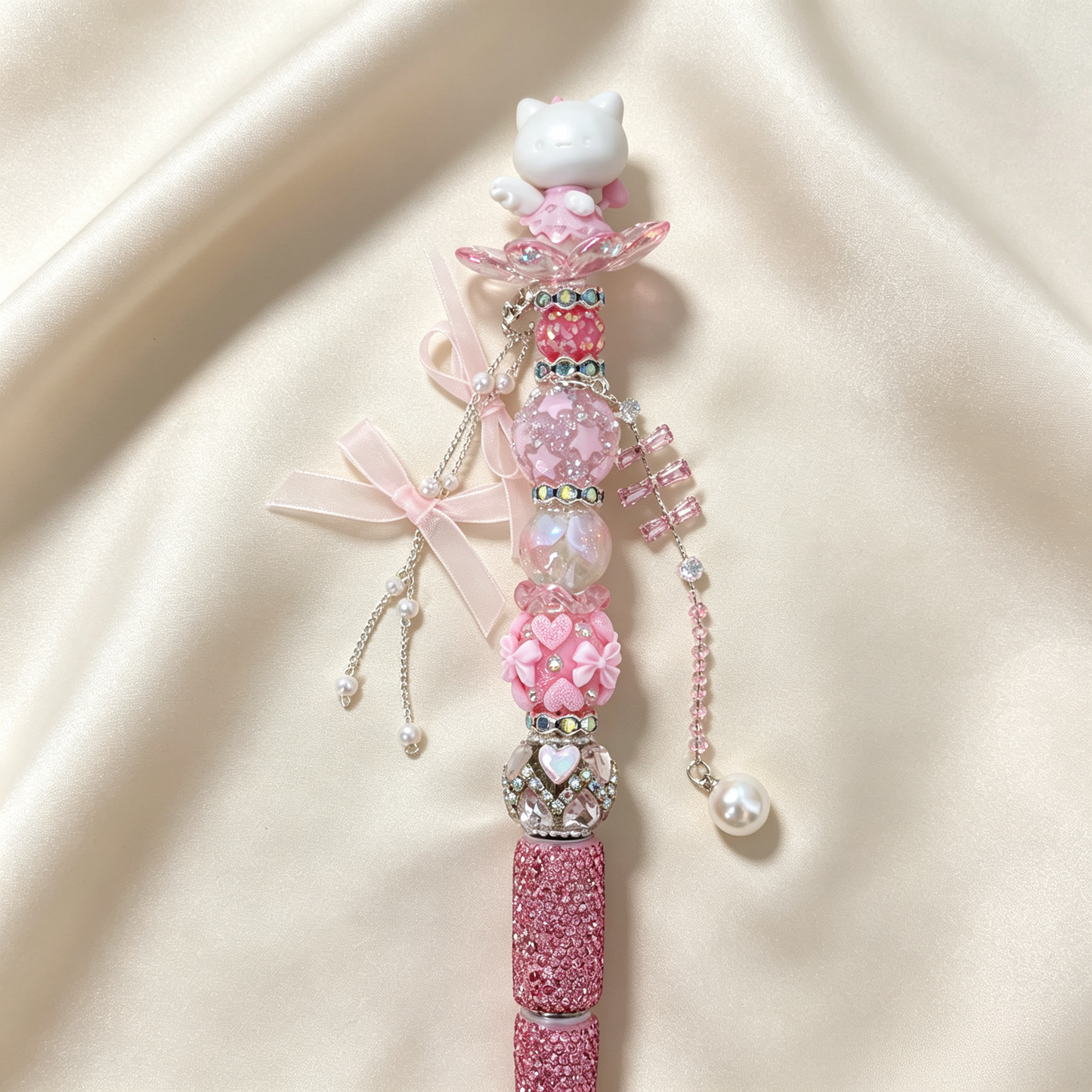 Rosy Sparkle Kitty Rhinestone Handmade Pen