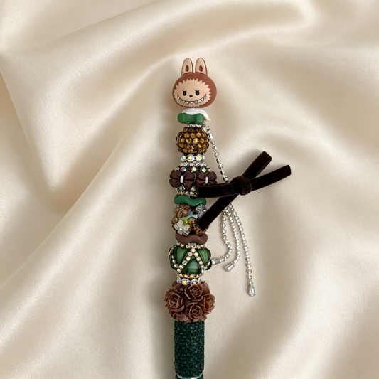 Retro Brown‑Green Monster Beaded Rhinestone Handmade Pen