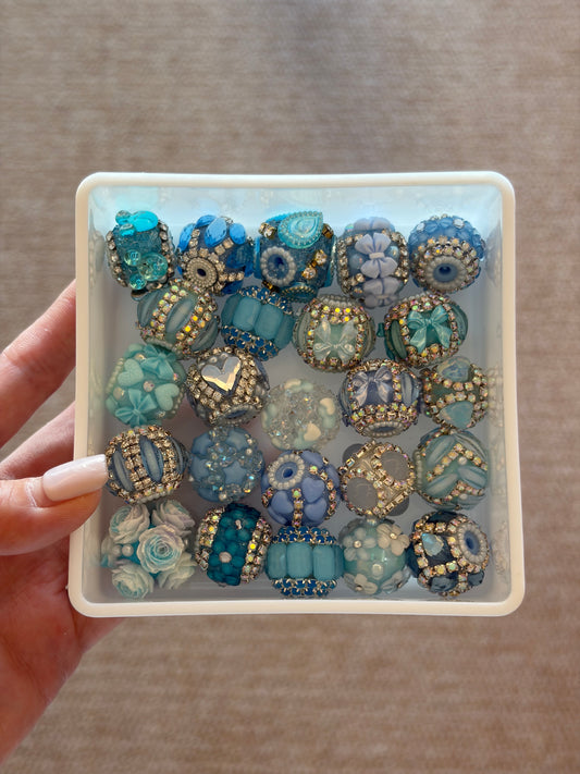 Blue Fancy Flower Beads