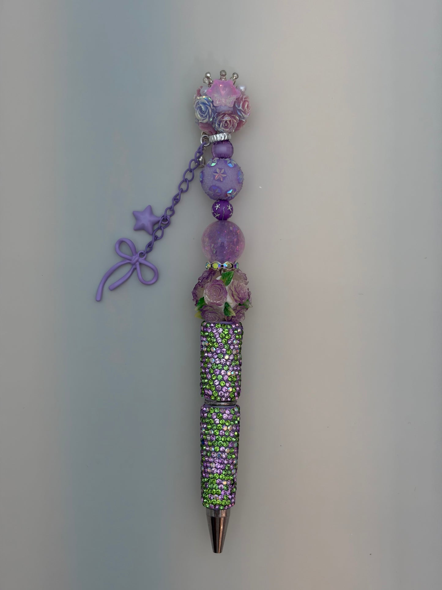 Lavender Glow Rose Star Charm Beaded Rhinestone Pen