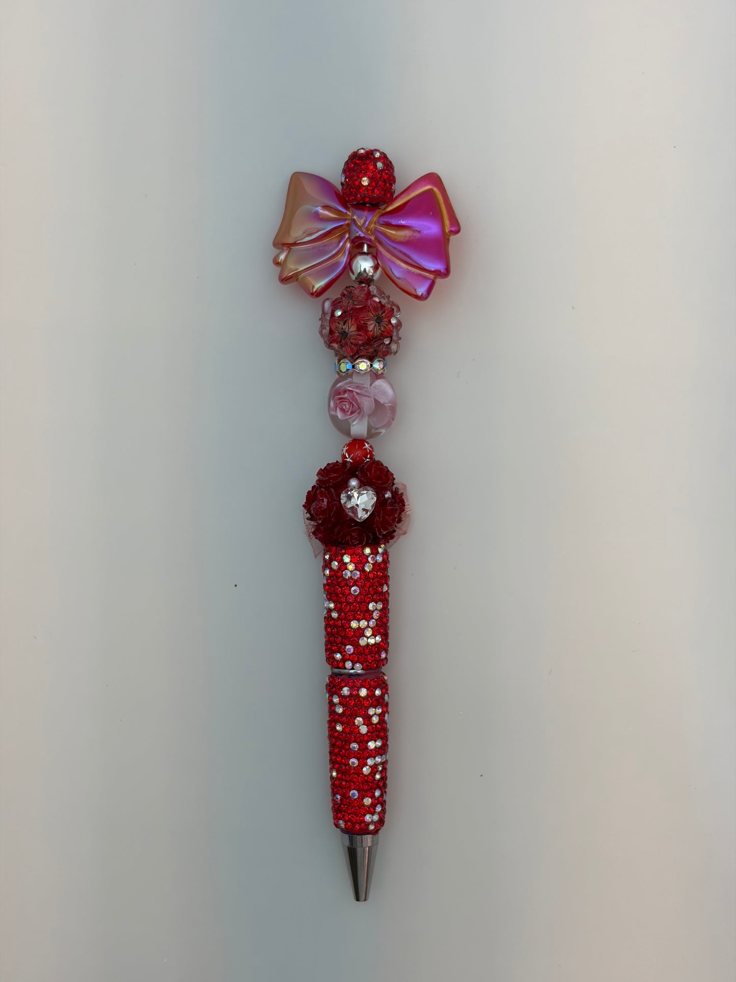 Jelly Red Bow Floral Rhinestone Pen
