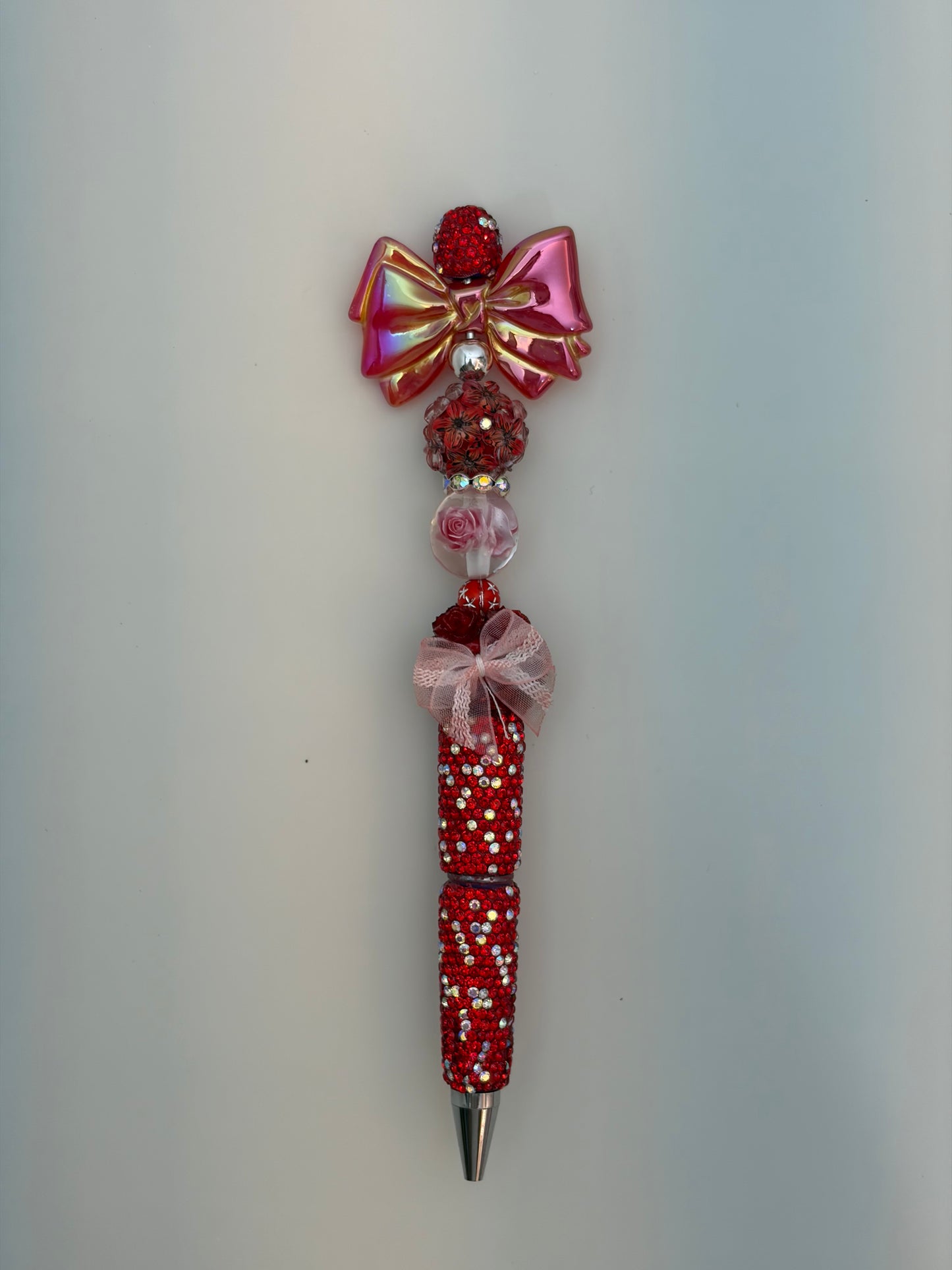 Jelly Red Bow Floral Rhinestone Pen