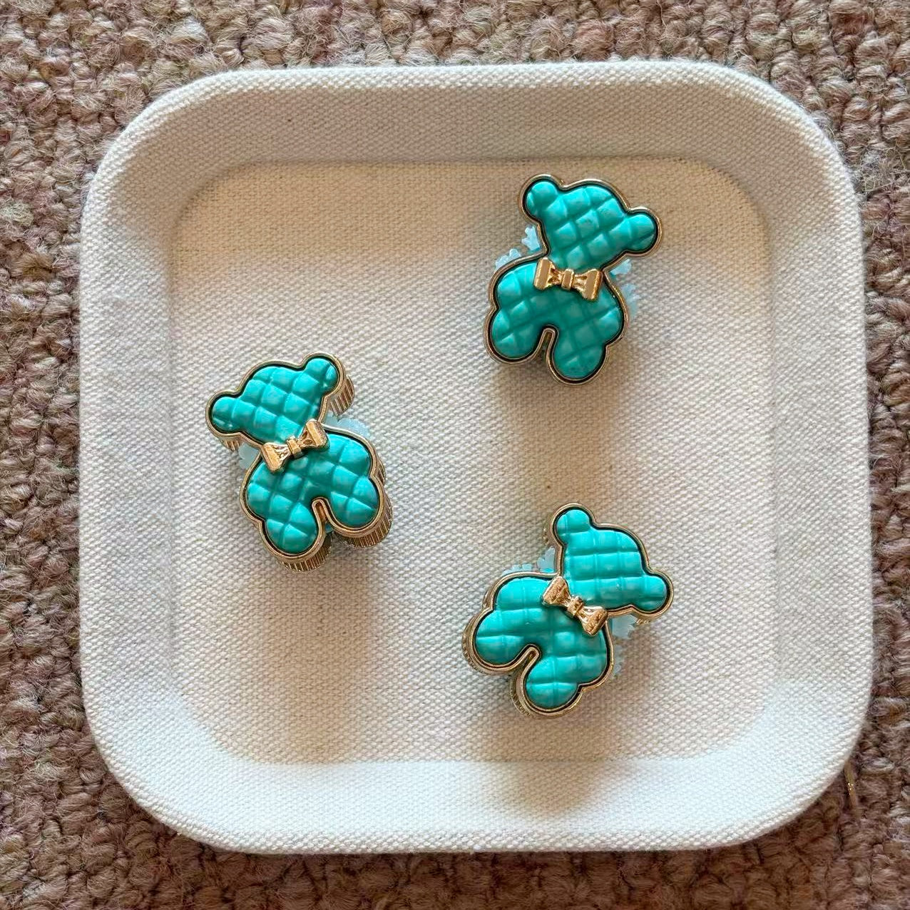 Retro Quilted Bow Bear Fancy Beads