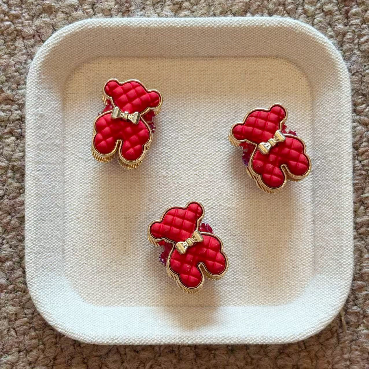 Retro Quilted Bow Bear Fancy Beads