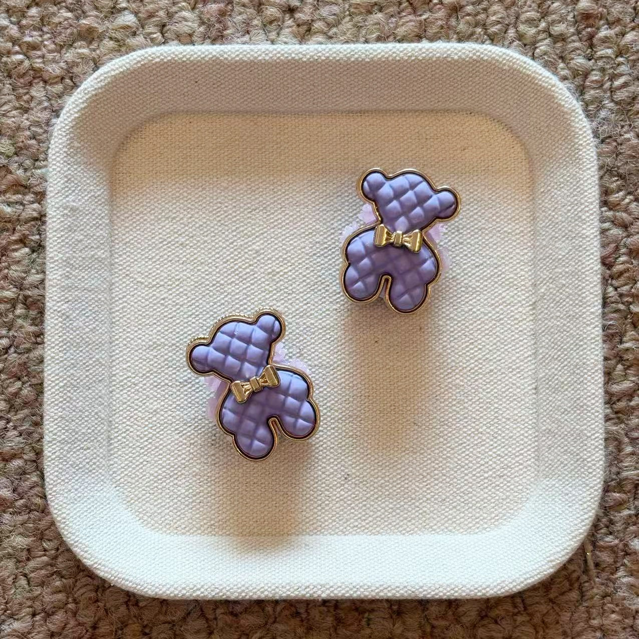 Retro Quilted Bow Bear Fancy Beads