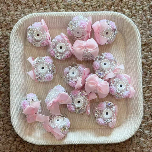 Pastel Satin Bow Pearl Rhinestone Fancy Beads