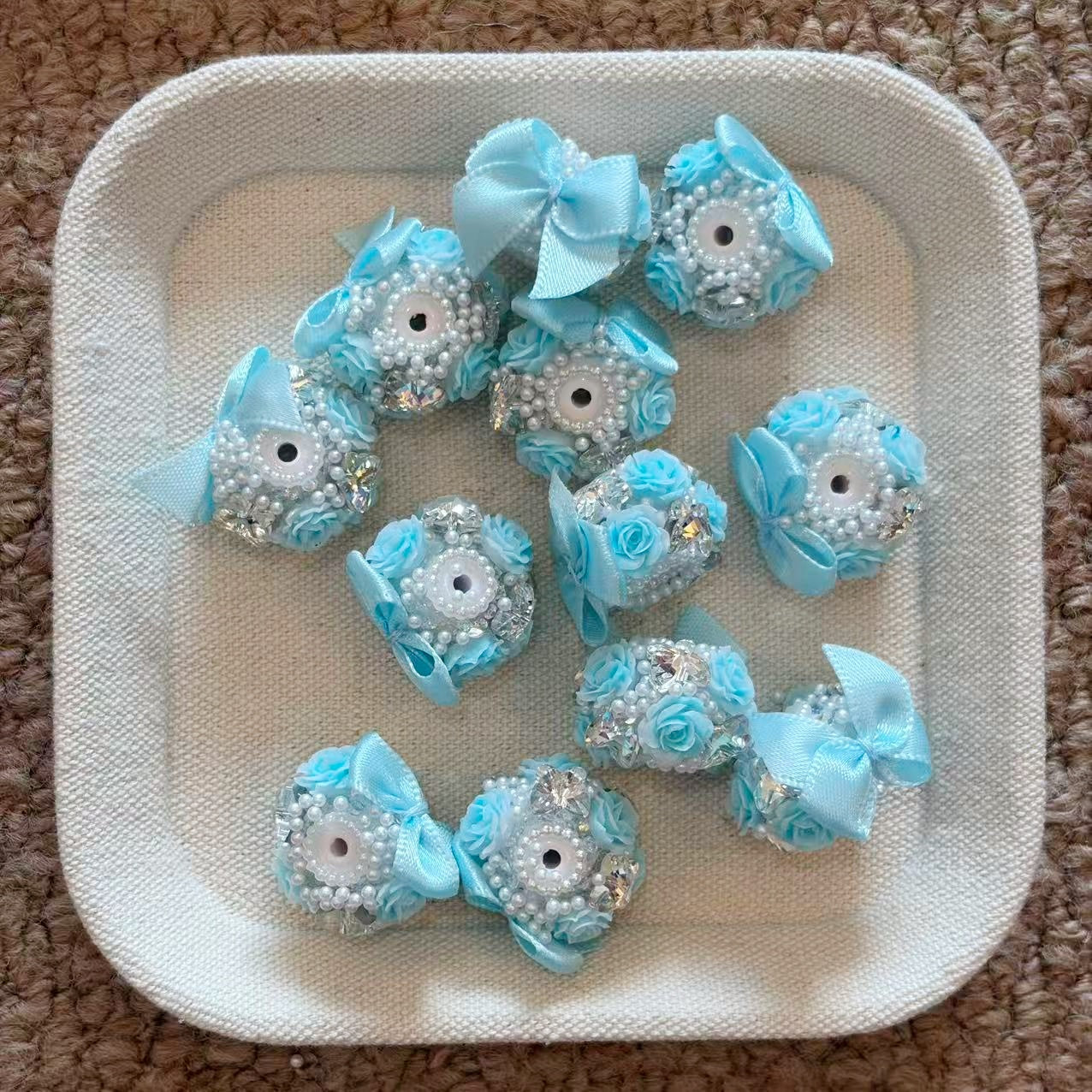Pastel Satin Bow Pearl Rhinestone Fancy Beads