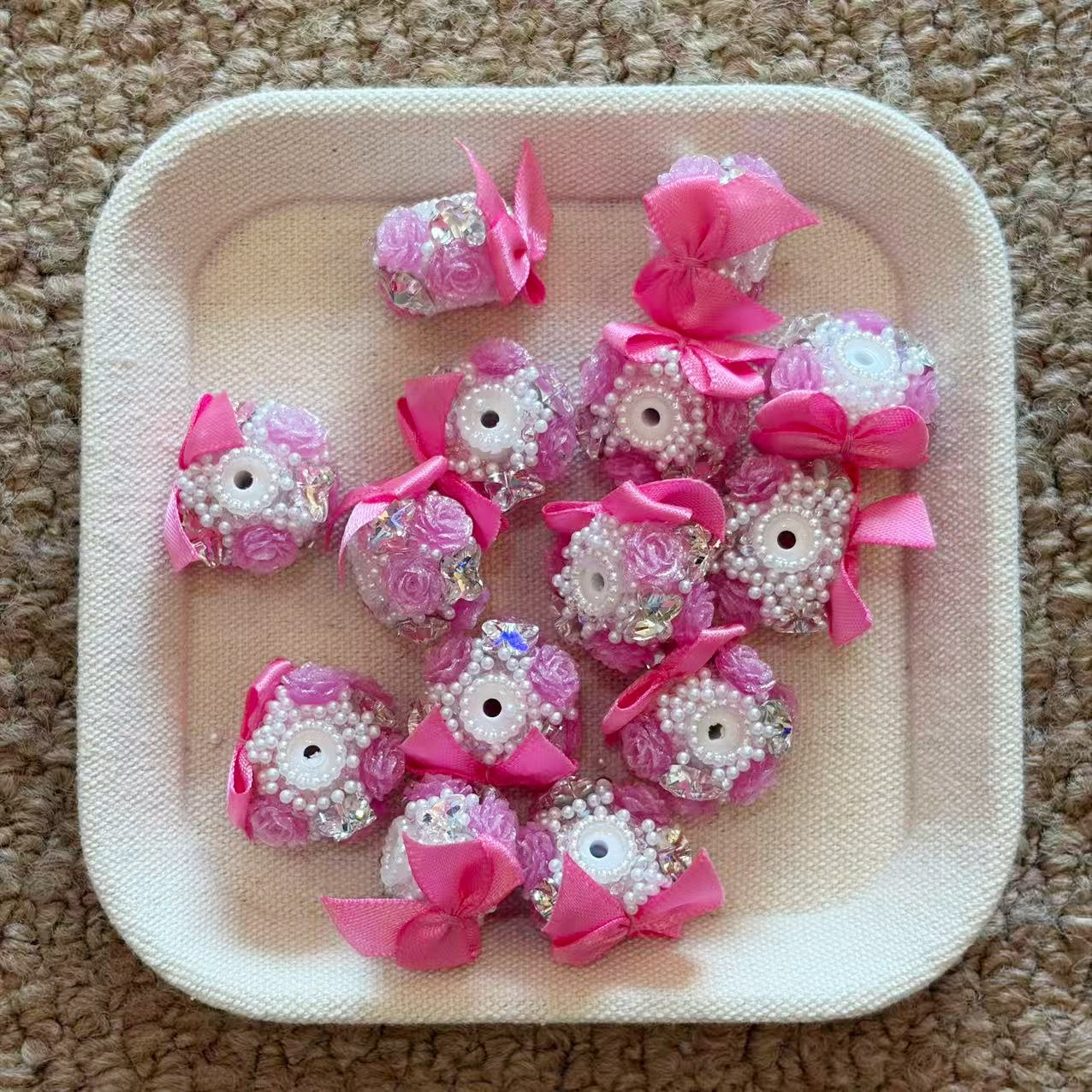 Pastel Satin Bow Pearl Rhinestone Fancy Beads