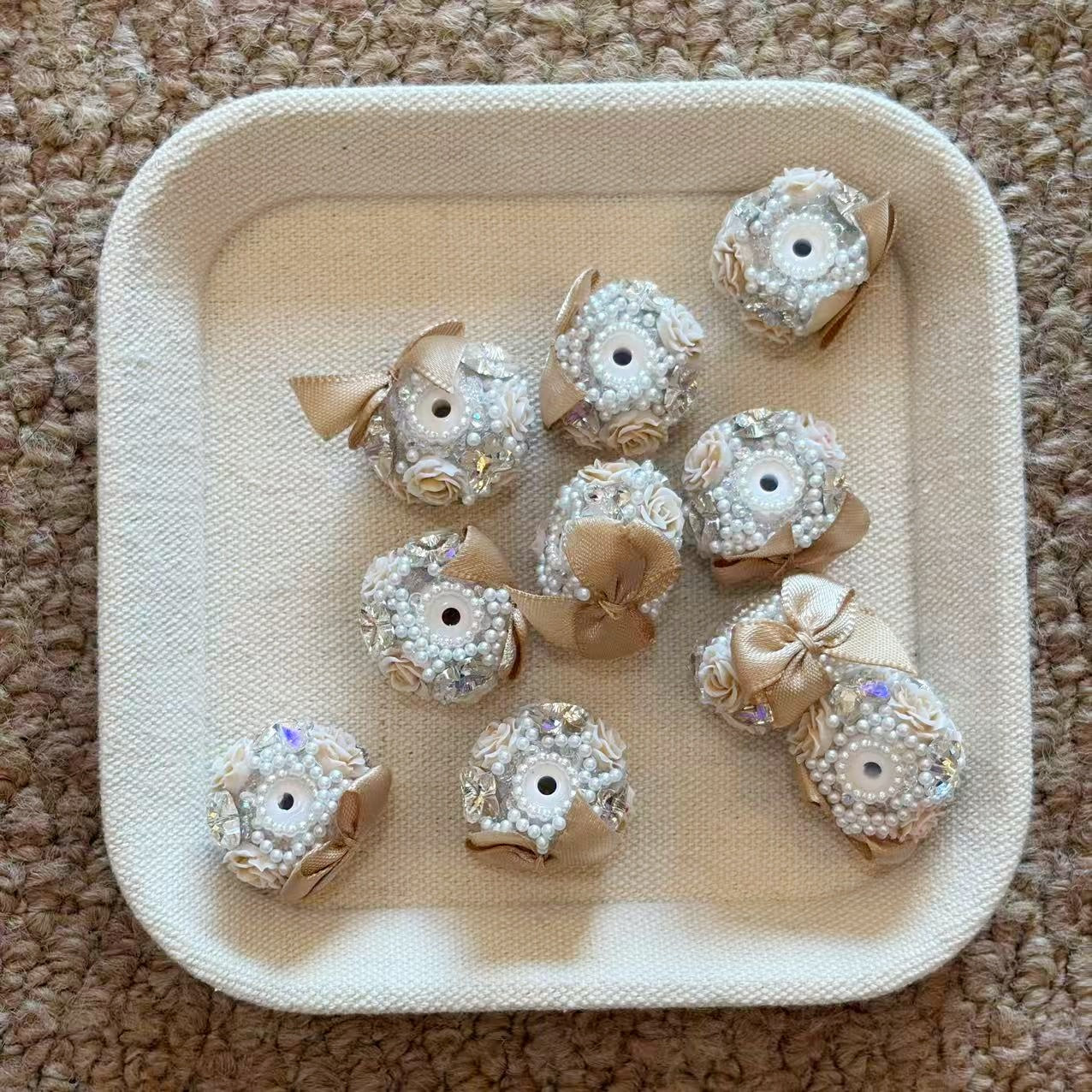 Pastel Satin Bow Pearl Rhinestone Fancy Beads