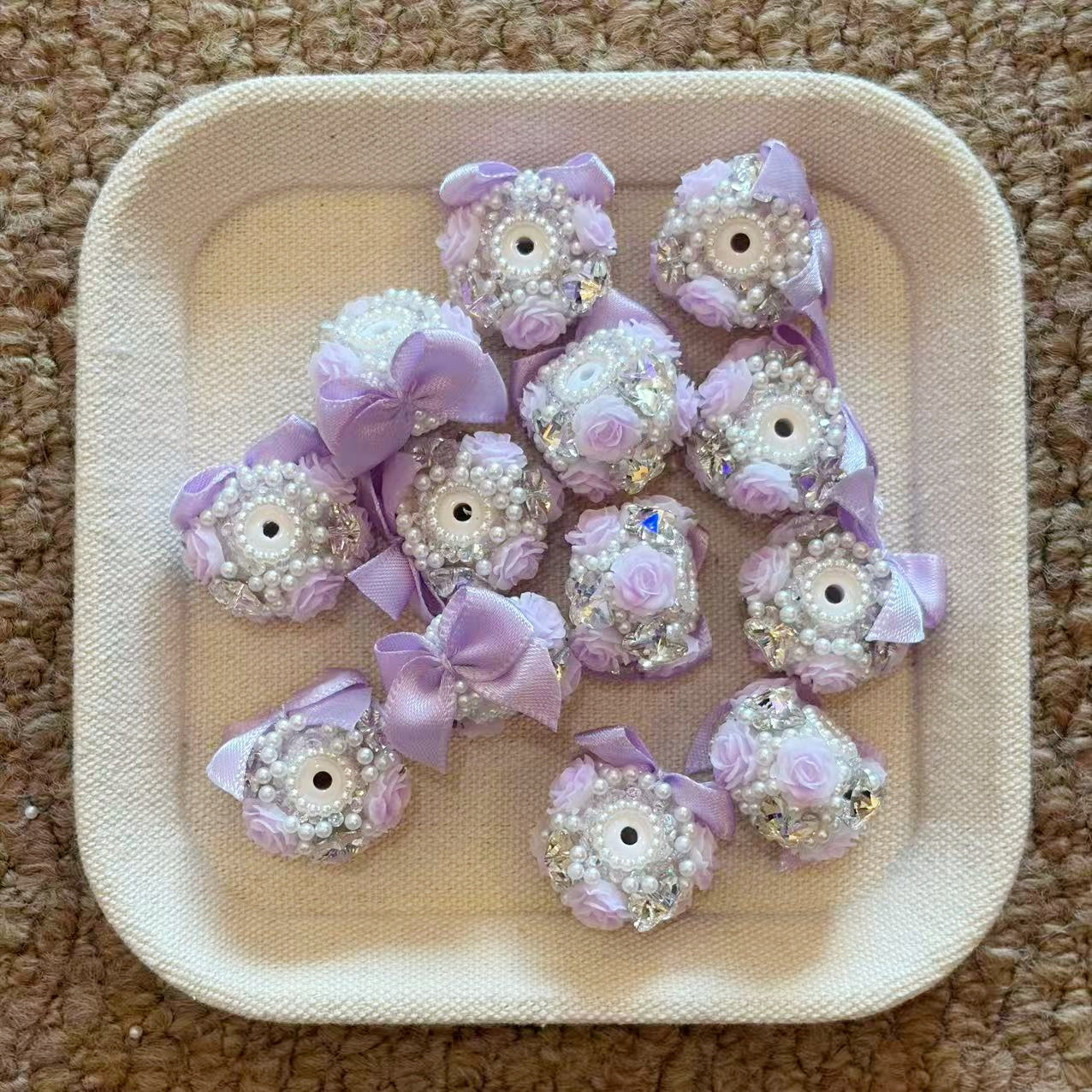 Pastel Satin Bow Pearl Rhinestone Fancy Beads