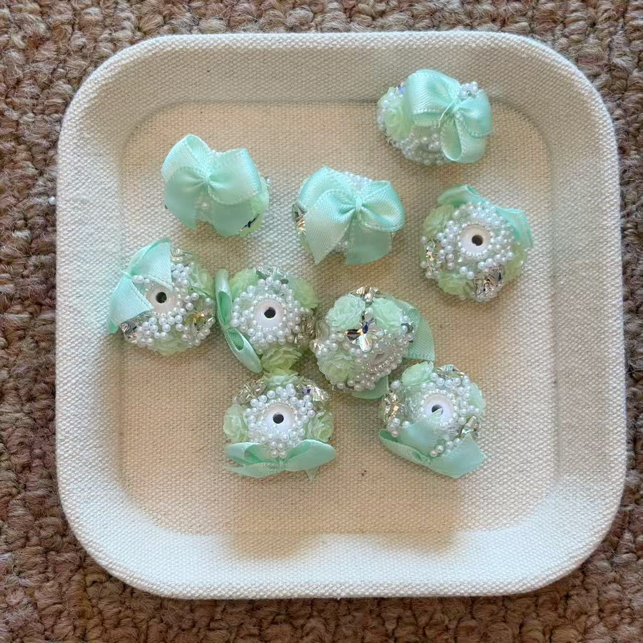 Pastel Satin Bow Pearl Rhinestone Fancy Beads