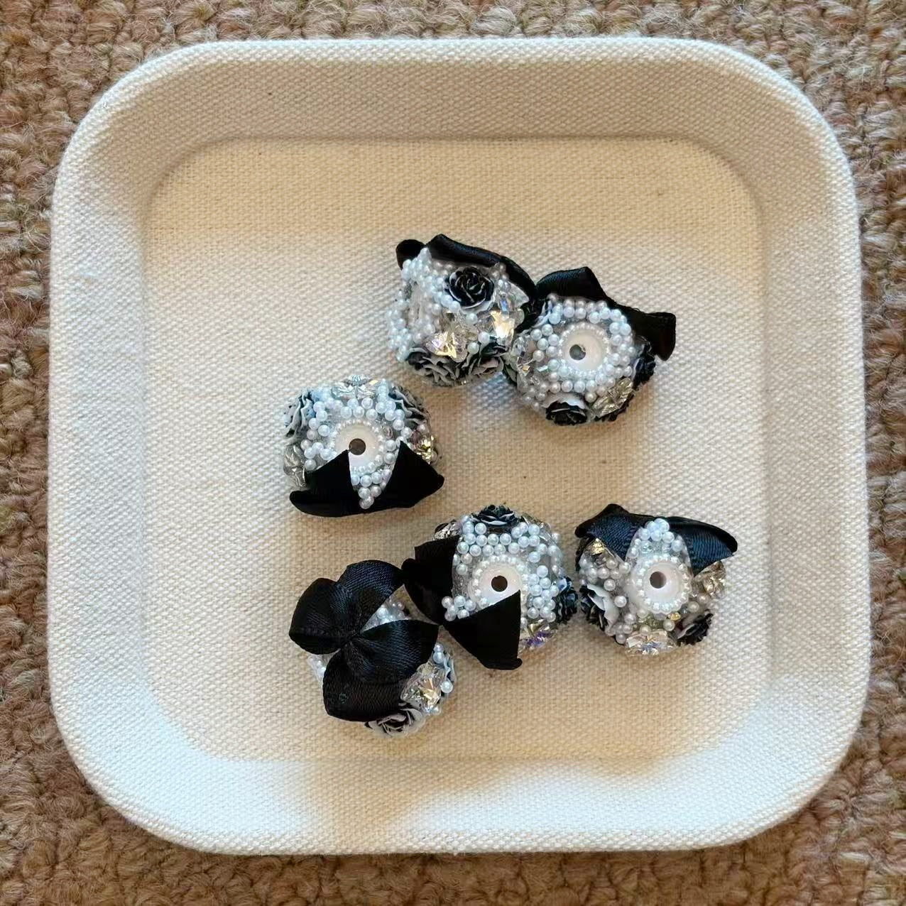 Pastel Satin Bow Pearl Rhinestone Fancy Beads