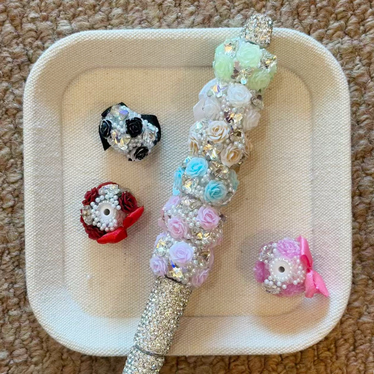 Pastel Satin Bow Pearl Rhinestone Fancy Beads