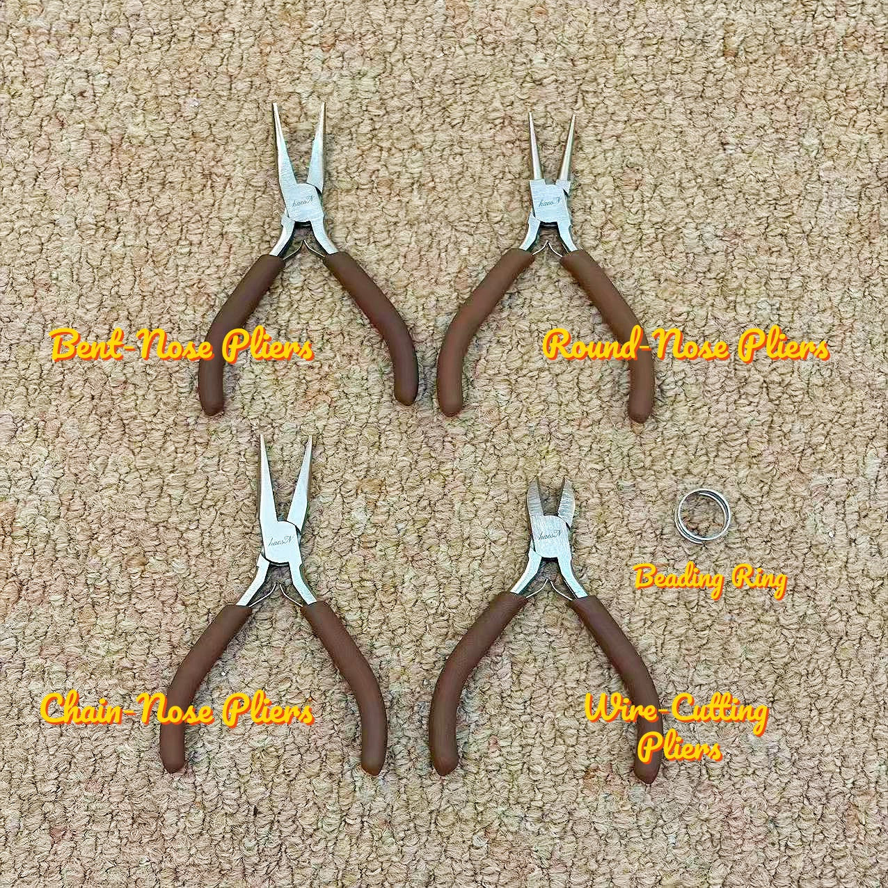 Brown Handle Jewelry Beading Pliers Tool Set (4 PCS)