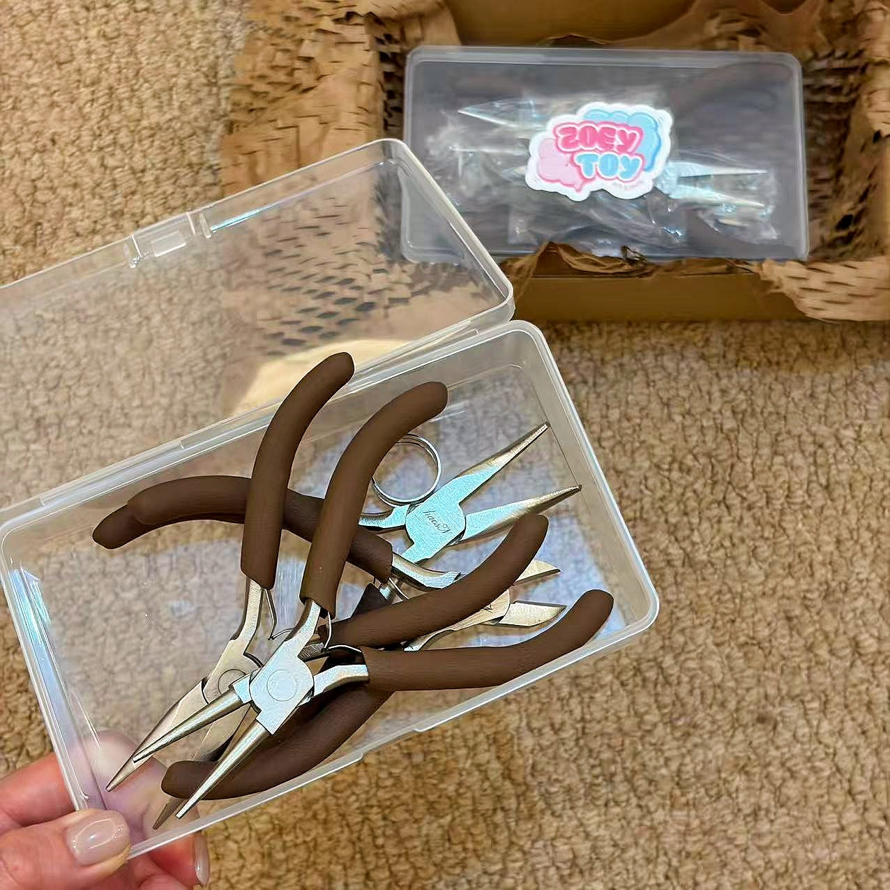 Brown Handle Jewelry Beading Pliers Tool Set (4 PCS)