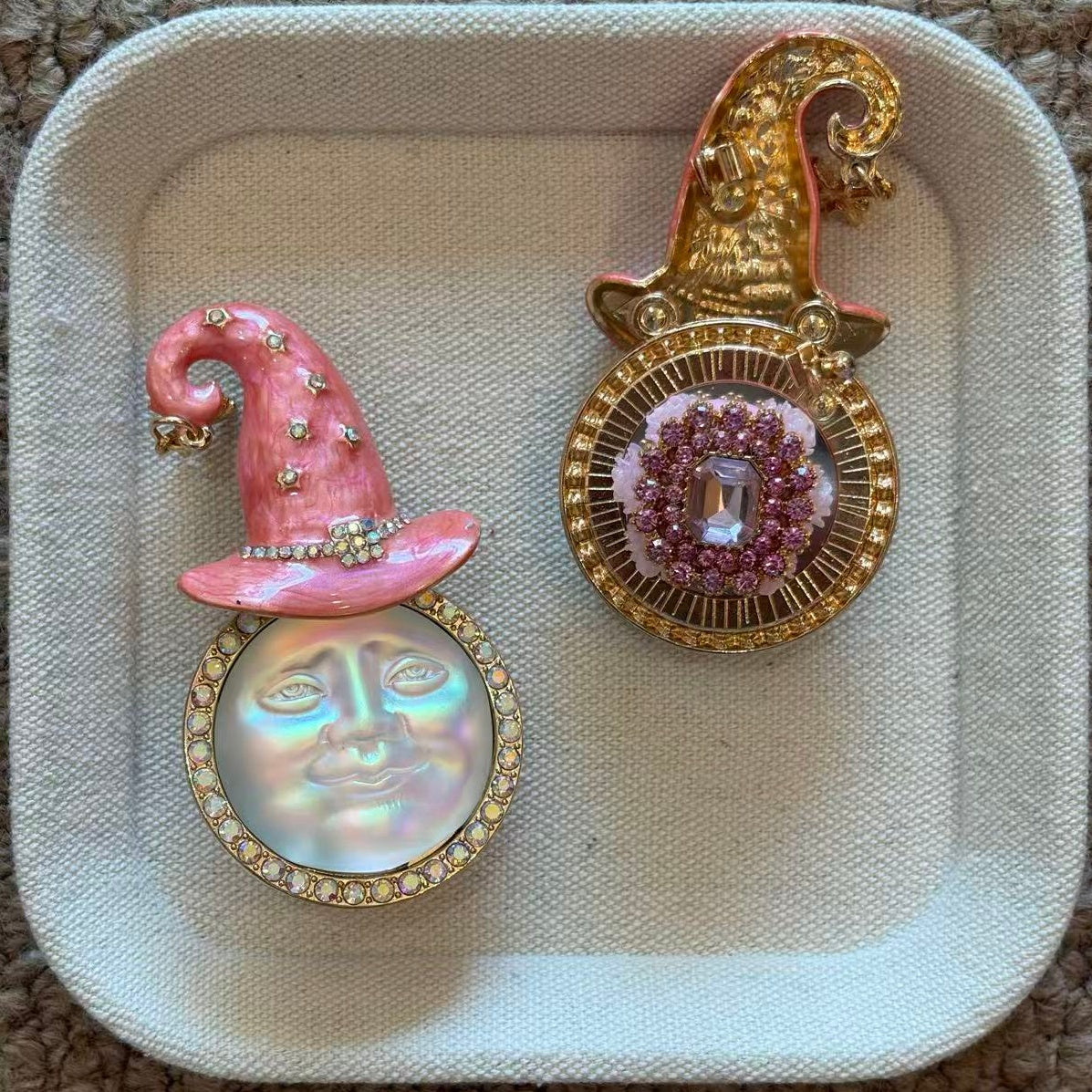 Man‑in‑the‑Moon Vintage Enamel Rhinestone Fancy Beads