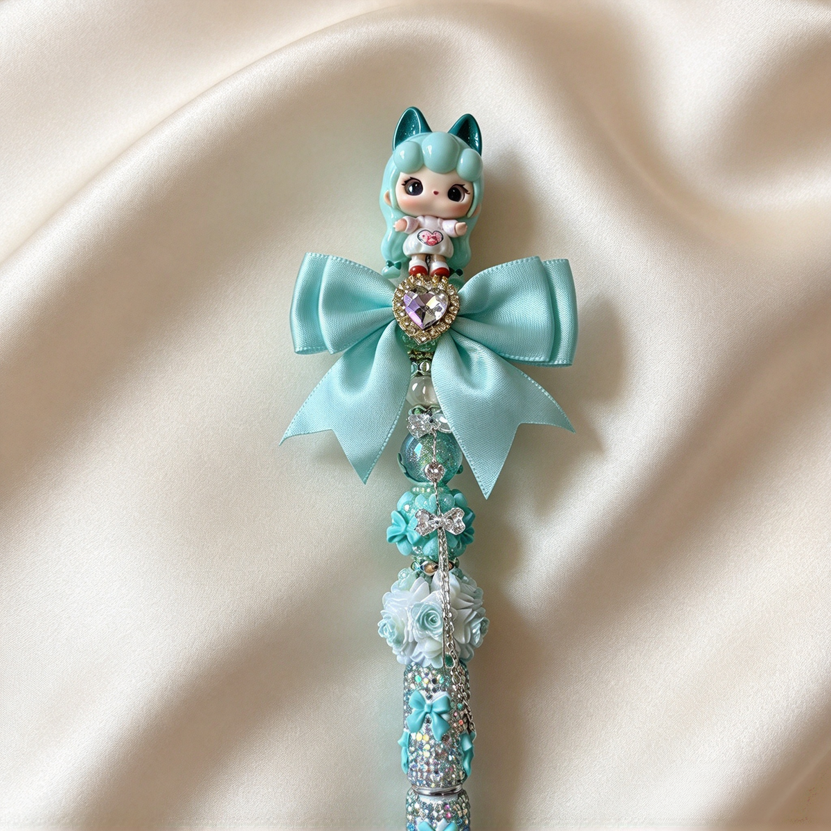 Mint Bow Celestial Rhinestone Pen