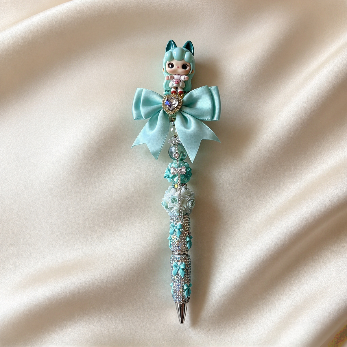 Mint Bow Celestial Rhinestone Pen