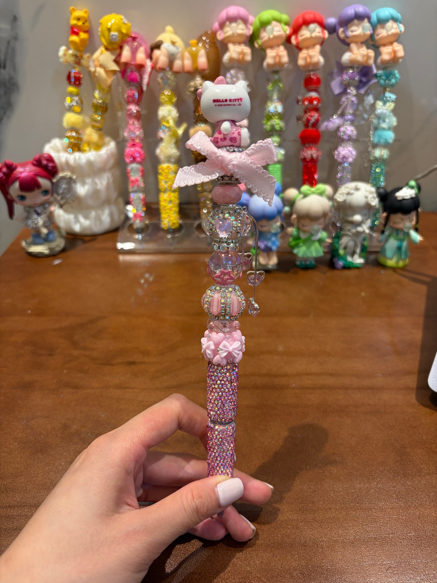 Pinky Bow Kitty Rhinestone Handmade Pen
