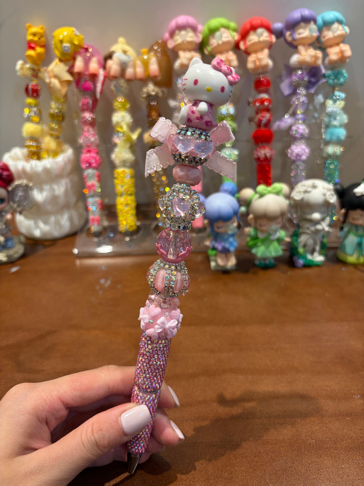 Pinky Bow Kitty Rhinestone Handmade Pen