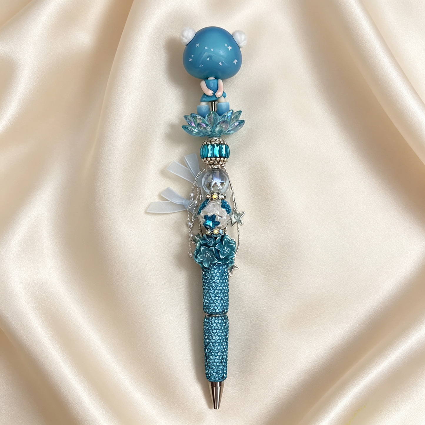 Aurora Soda Inn Light Blue Rhinestone Handmade Pen