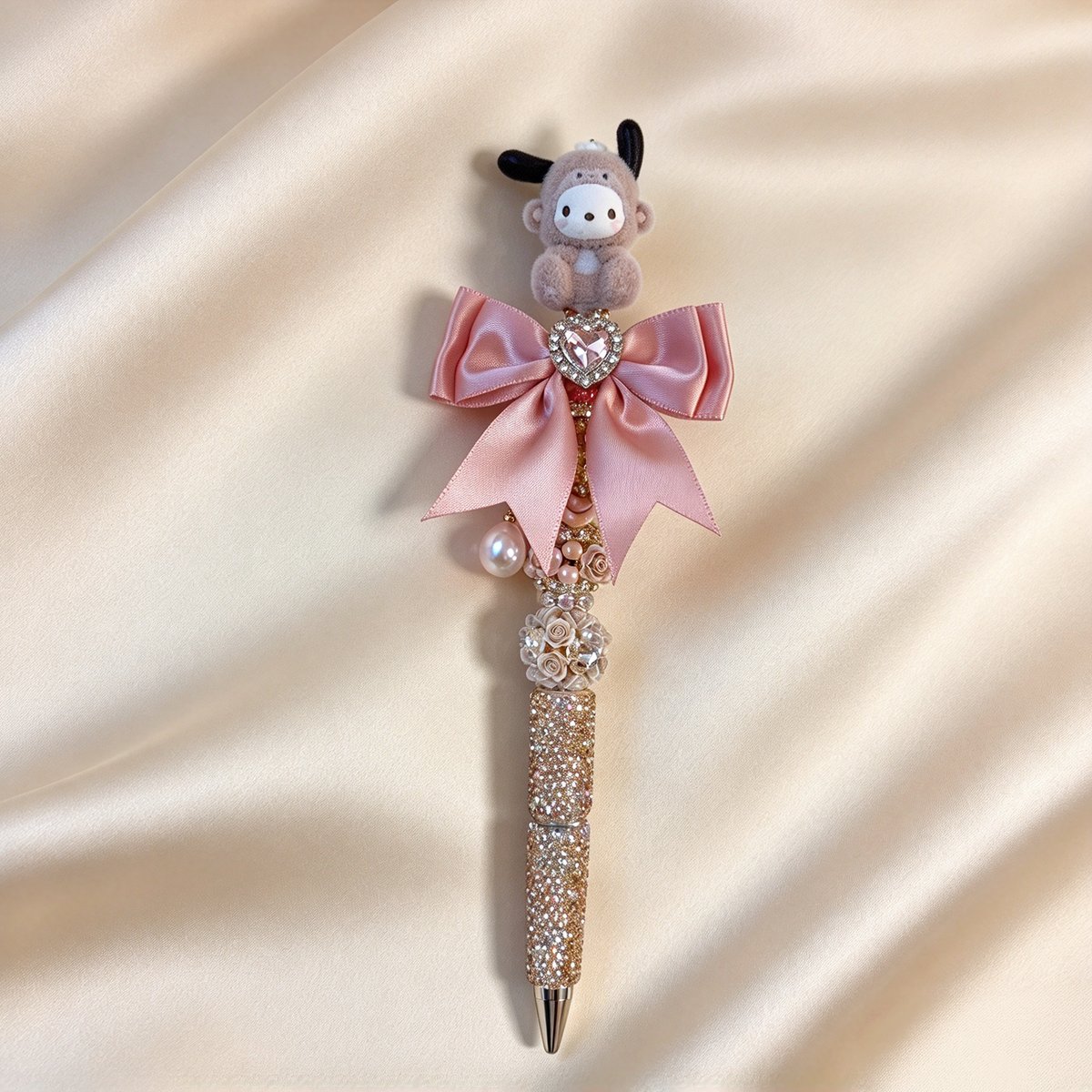 Dusty Rose Pochacco Satin Bow Rhinestone Pen
