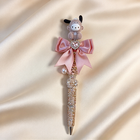 Dusty Rose Pochacco Satin Bow Rhinestone Pen