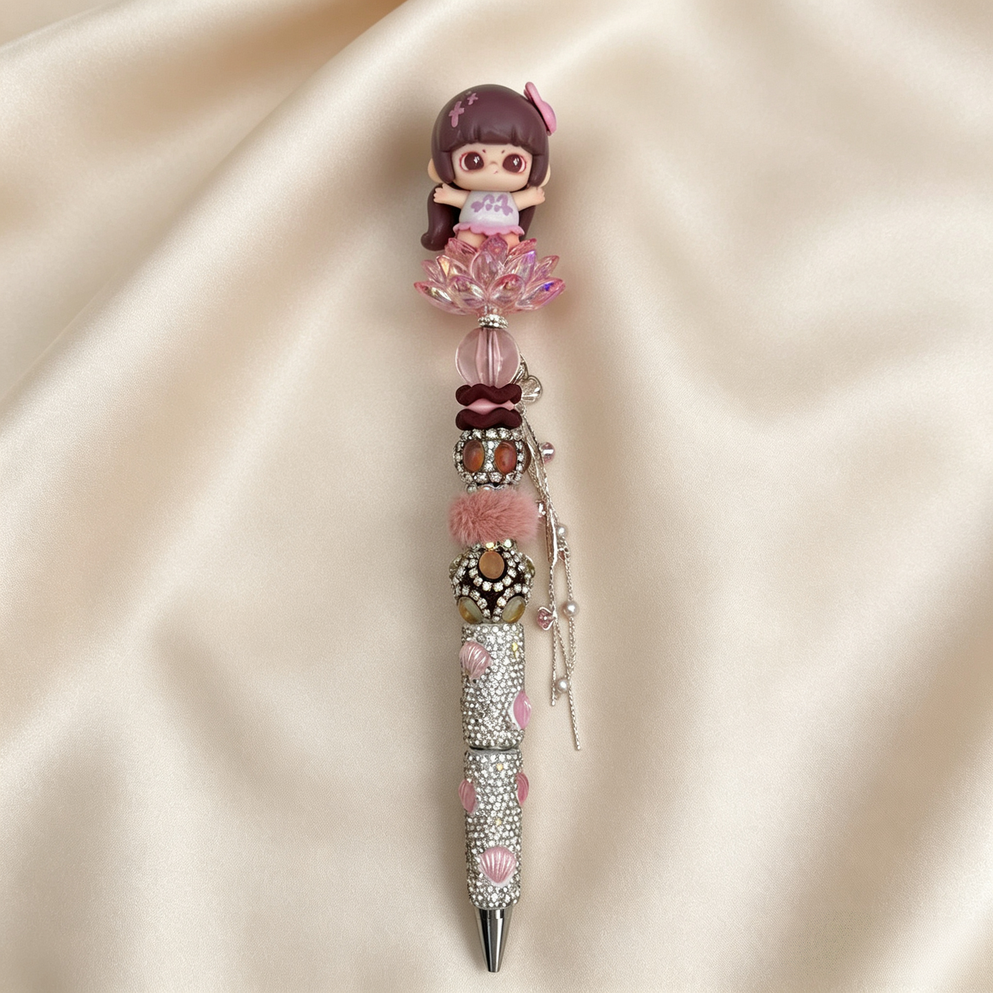 Pink Mocha Aesthetic Hug‑Girl Rhinestone Handmade Pen