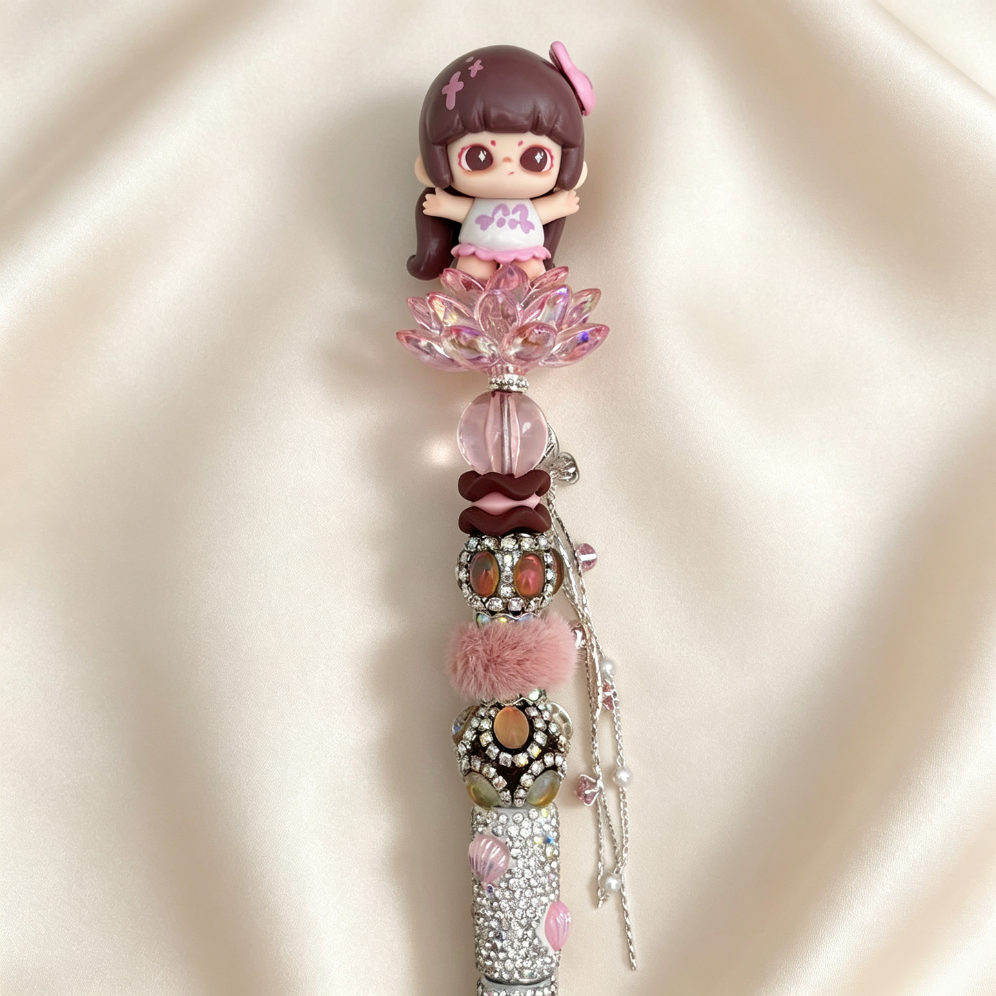 Pink Mocha Aesthetic Hug‑Girl Rhinestone Handmade Pen
