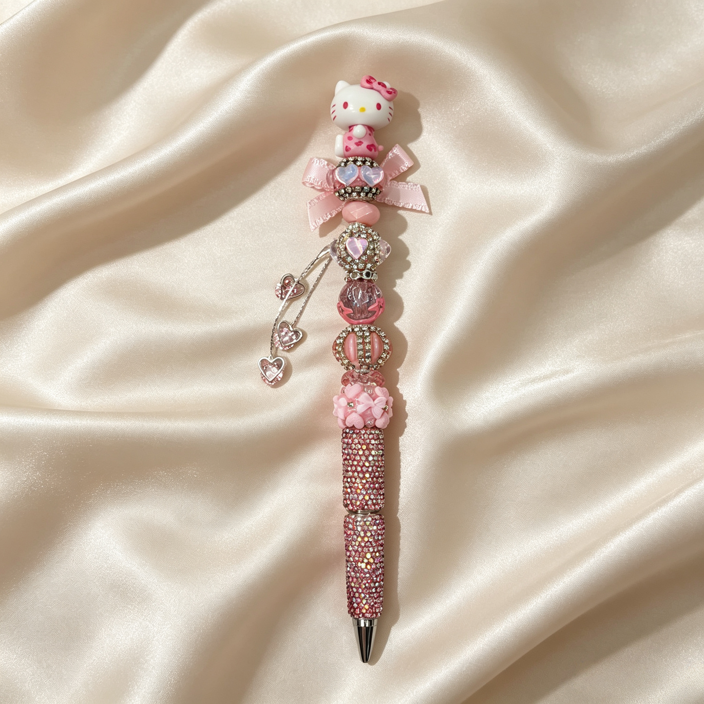Pinky Bow Kitty Rhinestone Handmade Pen