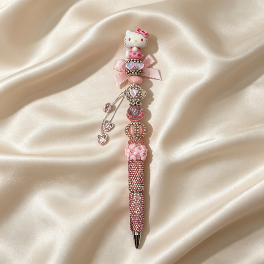 Pinky Bow Kitty Rhinestone Handmade Pen