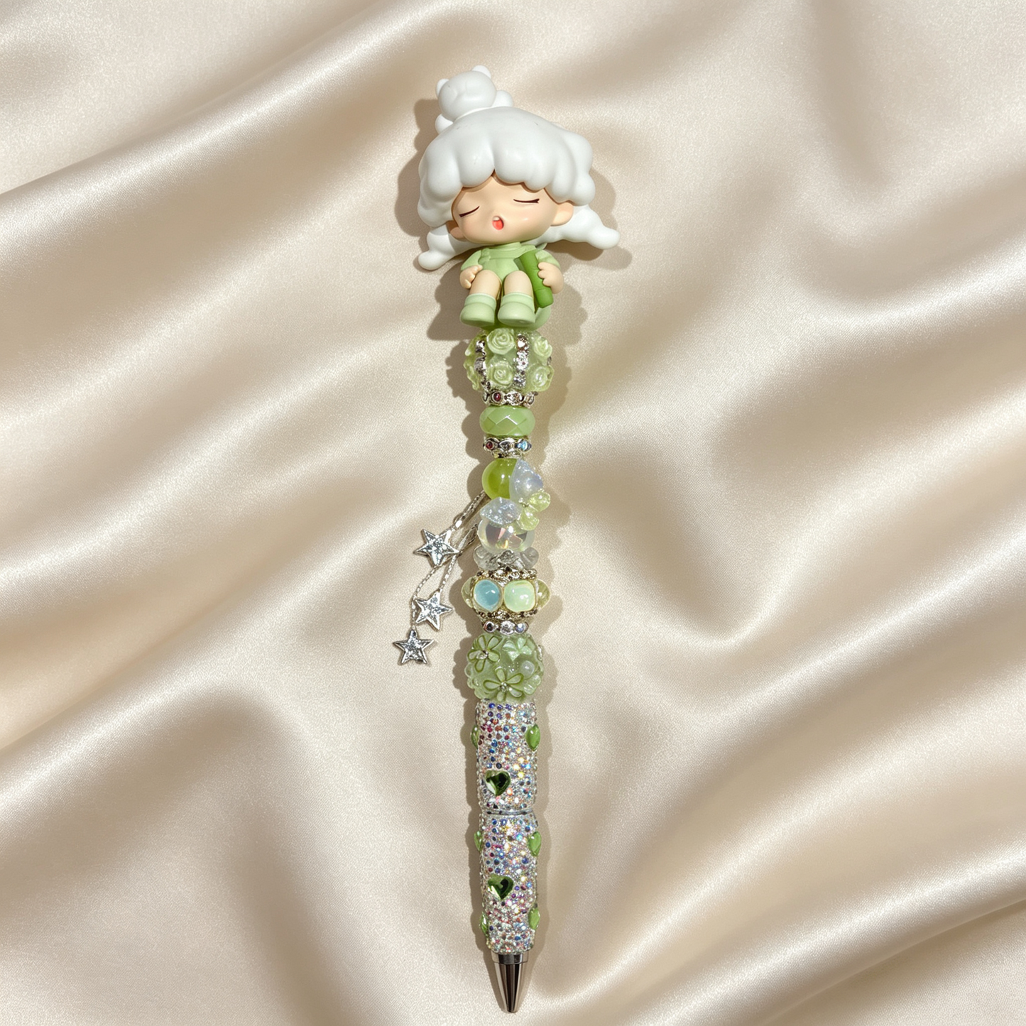 Sleepy Girl Green Handmade Rhinestone Pen