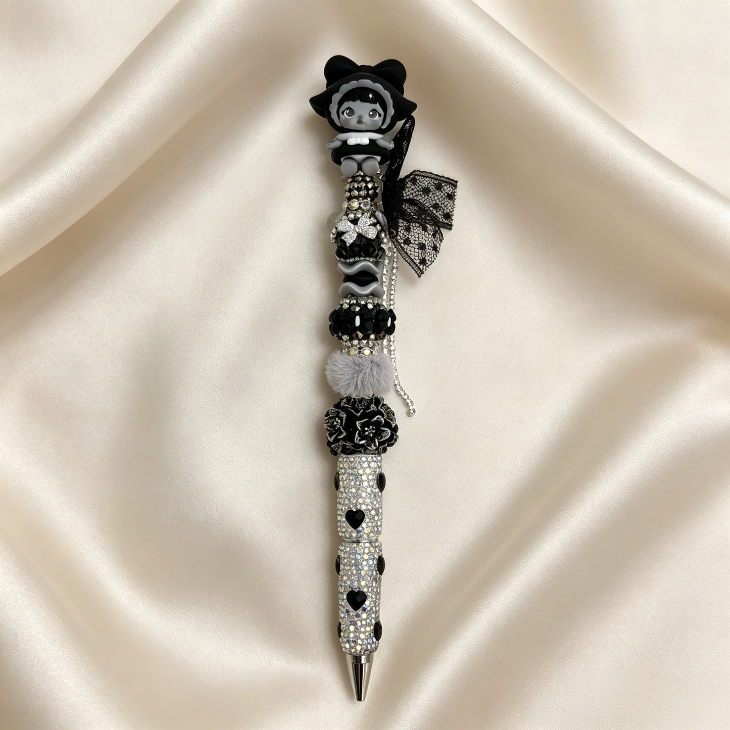 Dark Noir Lace Maiden Beaded Rhinestone Handmade Pen
