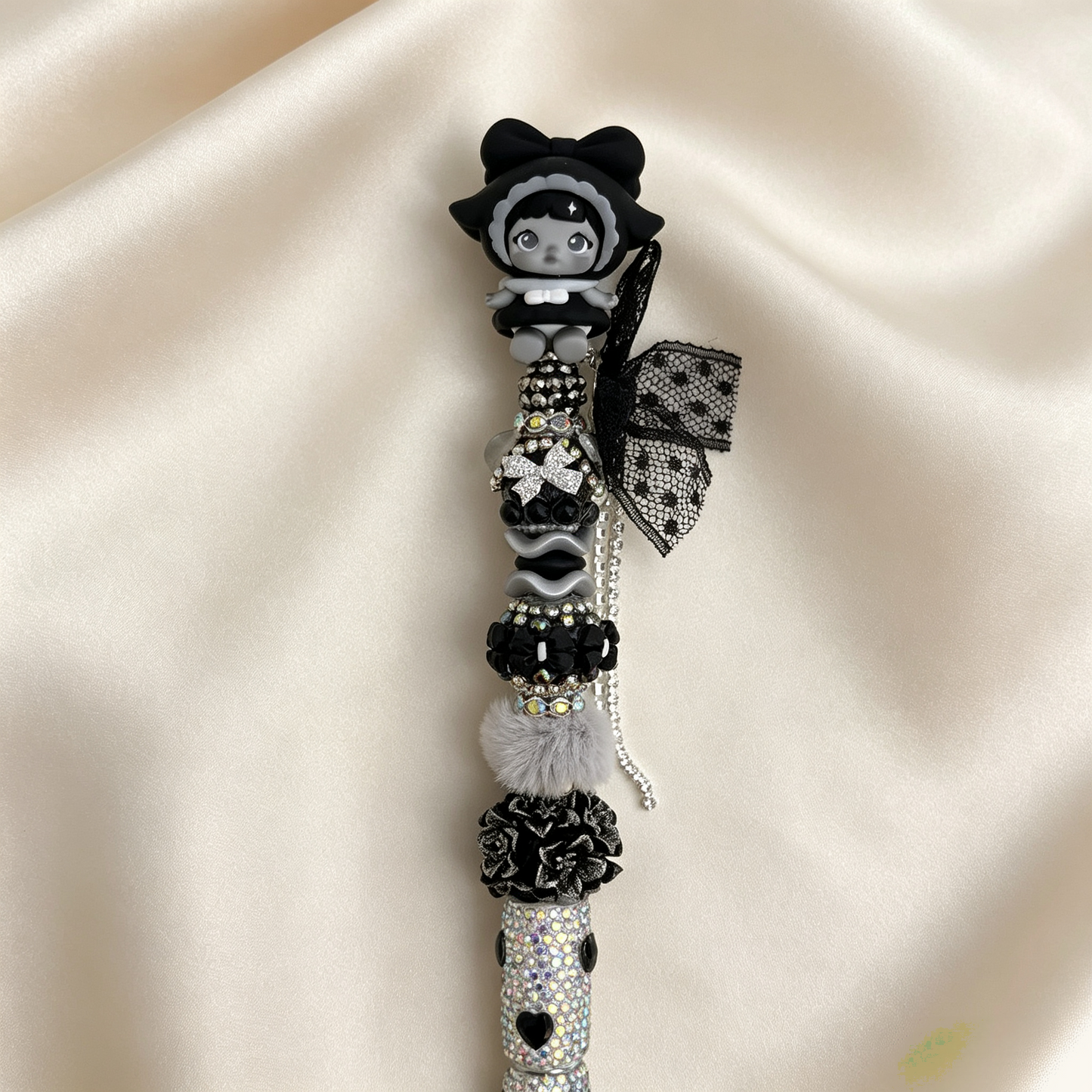 Dark Noir Lace Maiden Beaded Rhinestone Handmade Pen