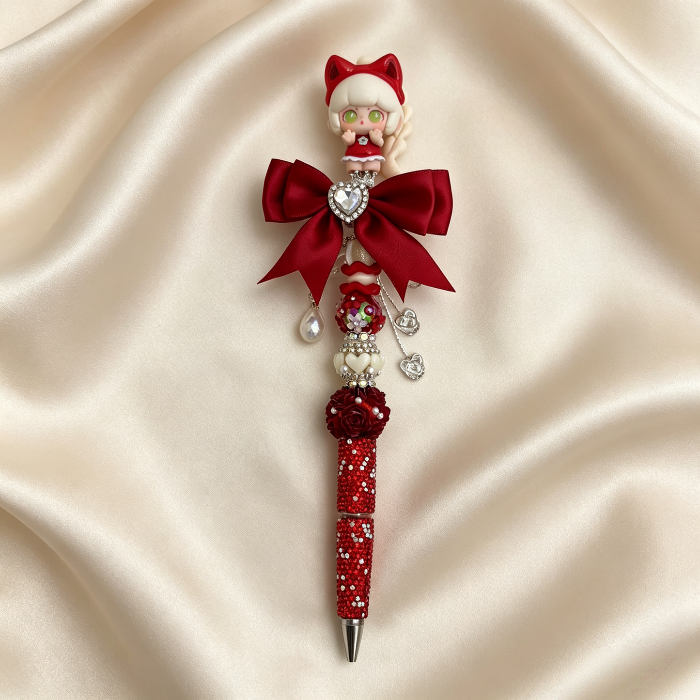 Cat‑Ear Maiden Beaded Rhinestone Handmade Pen