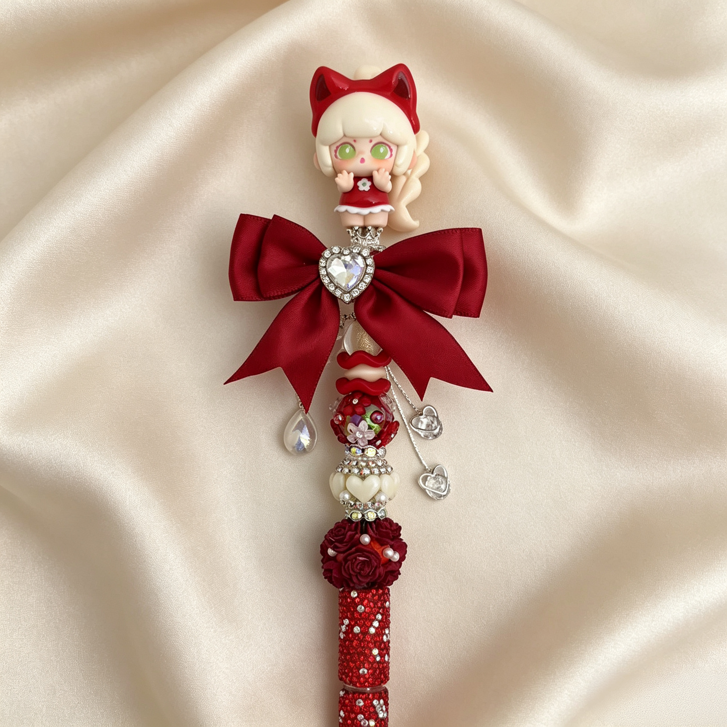 Cat‑Ear Maiden Beaded Rhinestone Handmade Pen