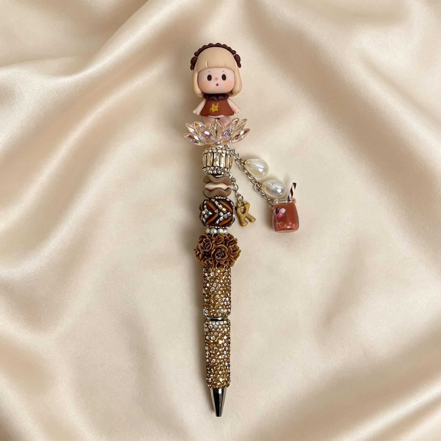 Retro Caramel Buer Beaded Rhinestone Handmade Pen