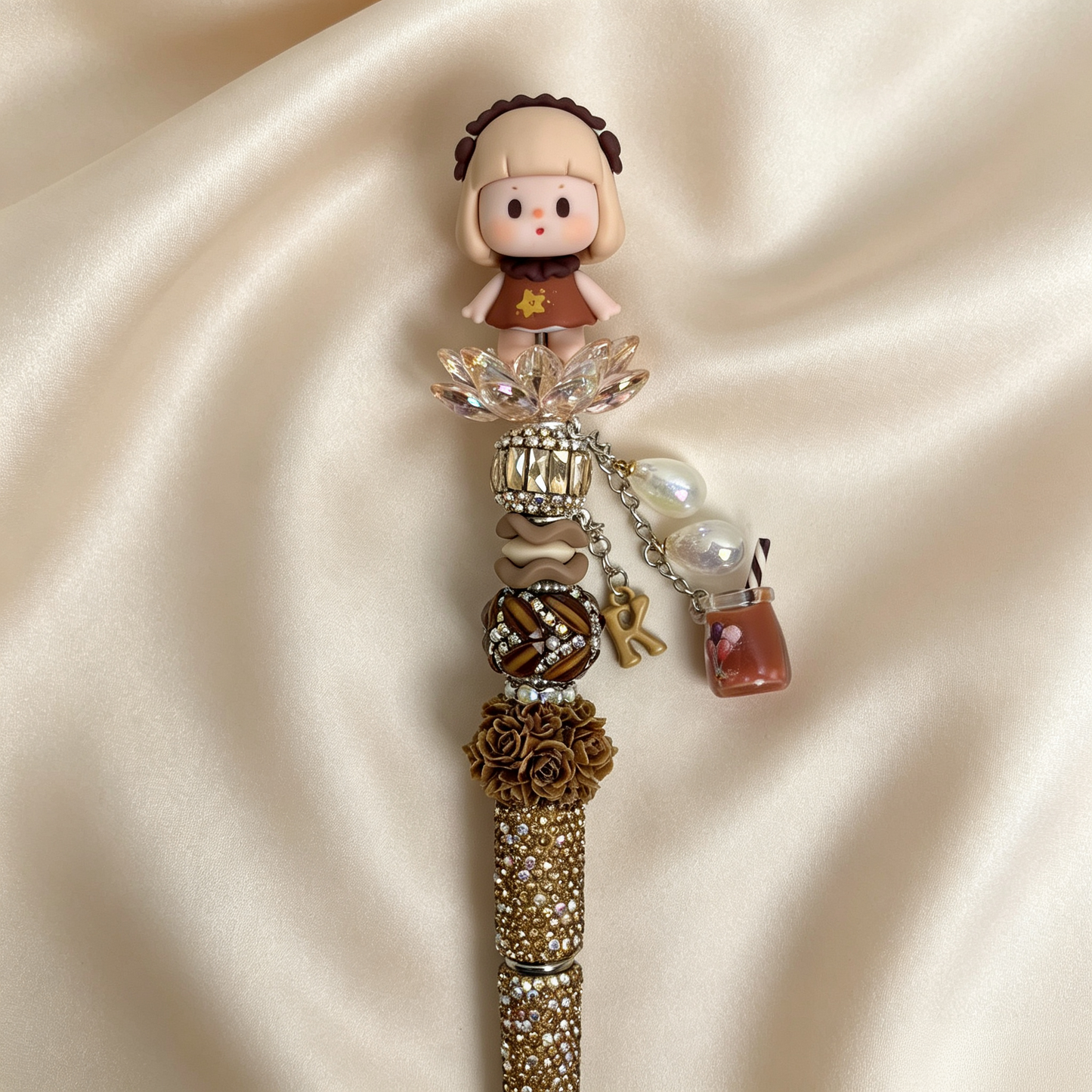 Retro Caramel Buer Beaded Rhinestone Handmade Pen
