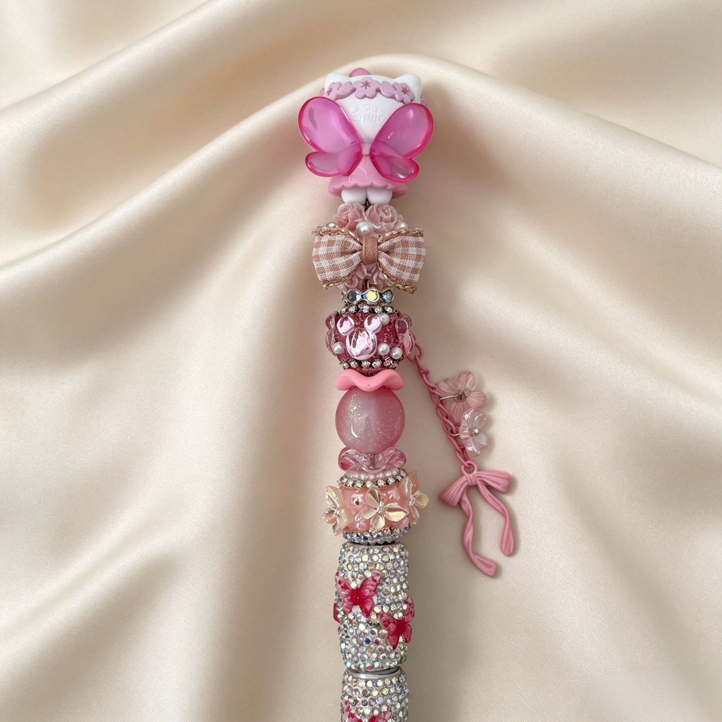 Fairy Kitty Ribbon Beaded Rhinestone Handmade Pen