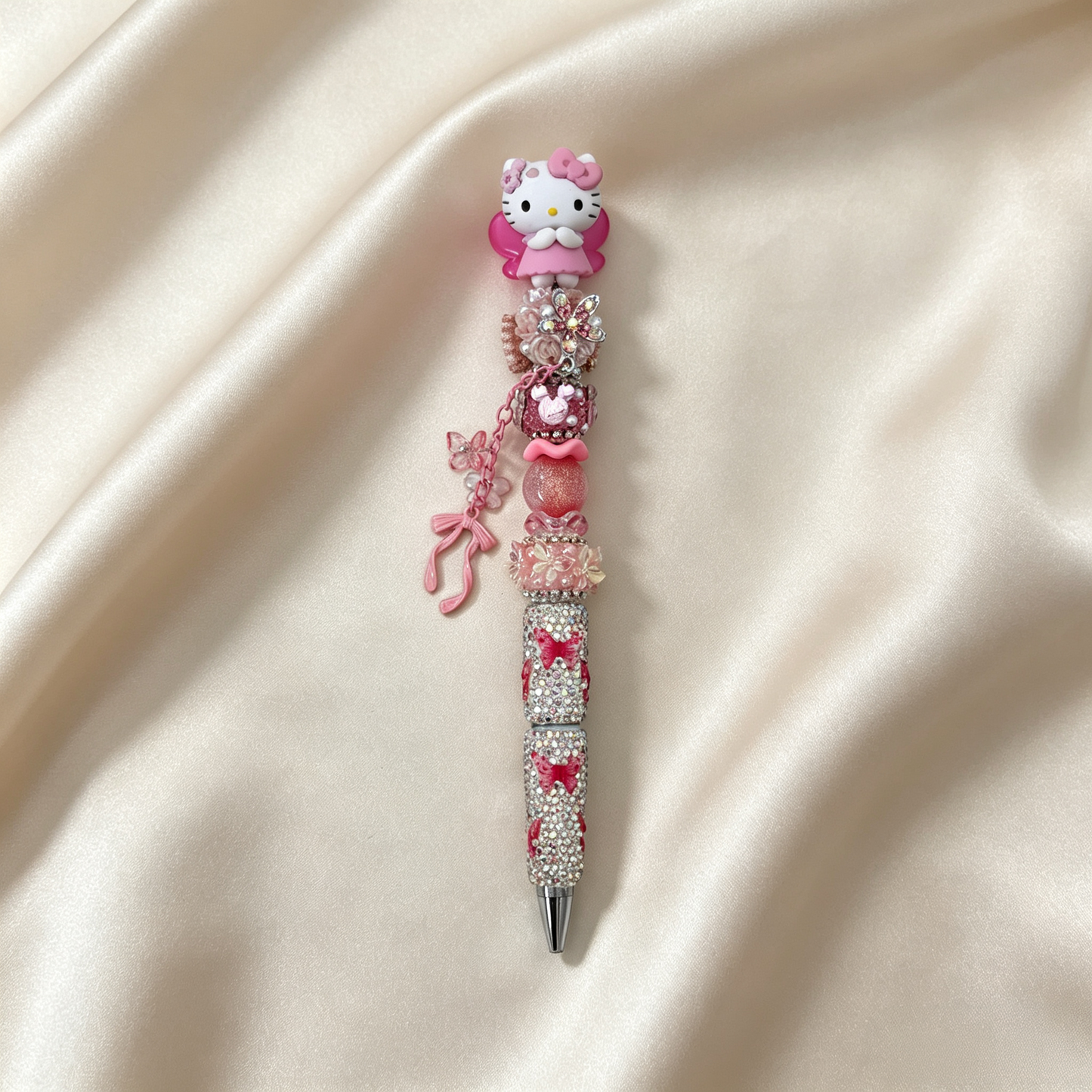 Fairy Kitty Ribbon Beaded Rhinestone Handmade Pen