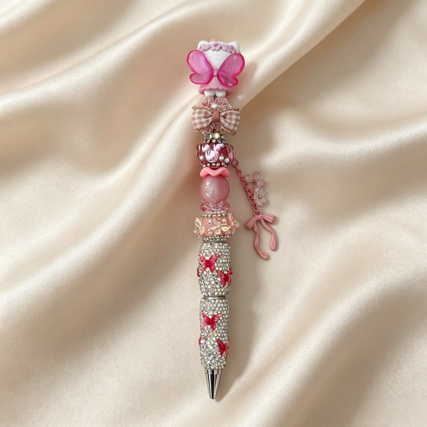 Fairy Kitty Ribbon Beaded Rhinestone Handmade Pen
