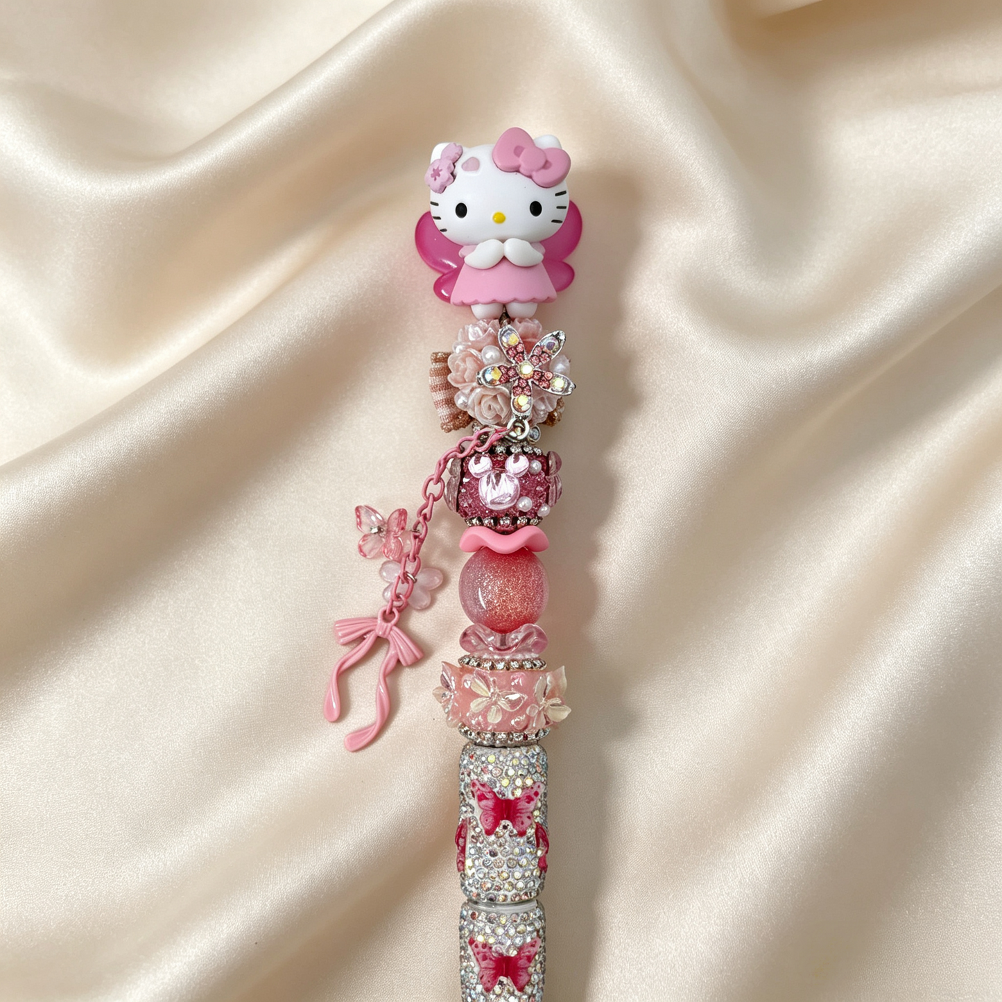 Fairy Kitty Ribbon Beaded Rhinestone Handmade Pen